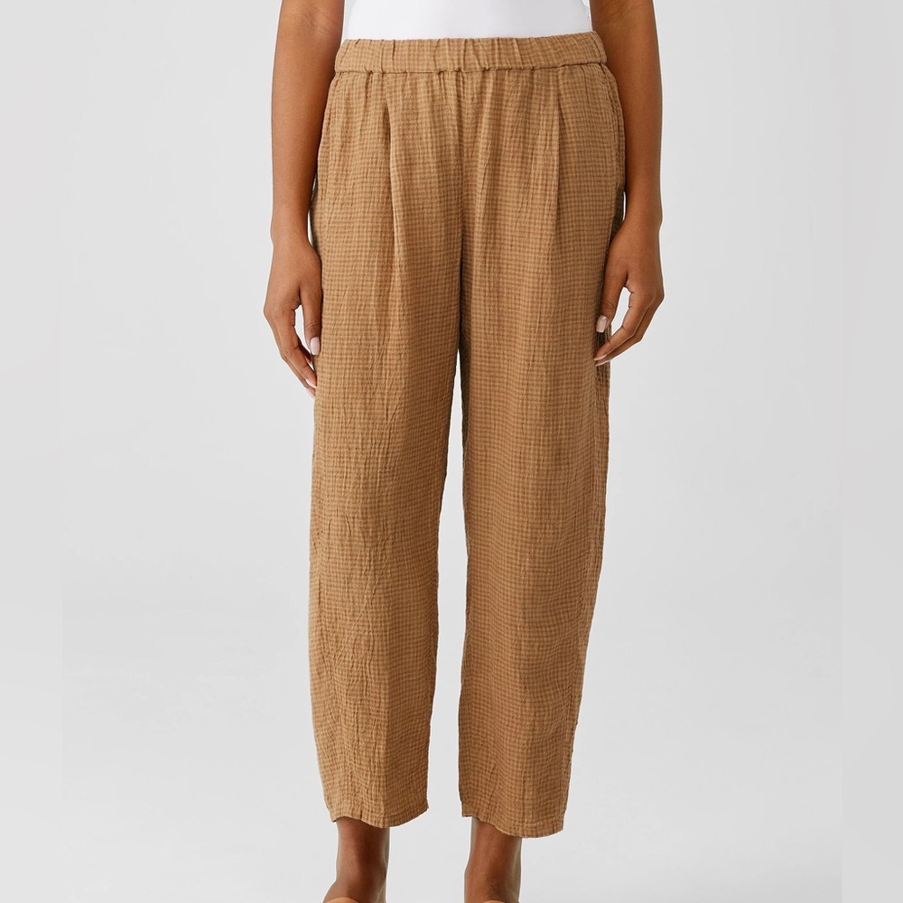 Eileen Fisher chestnut brown checked linen pants